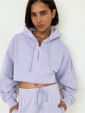 Aritzia TNA Cozy Cropped Fleece Quarter Zip Hoodie Purple Size 2
